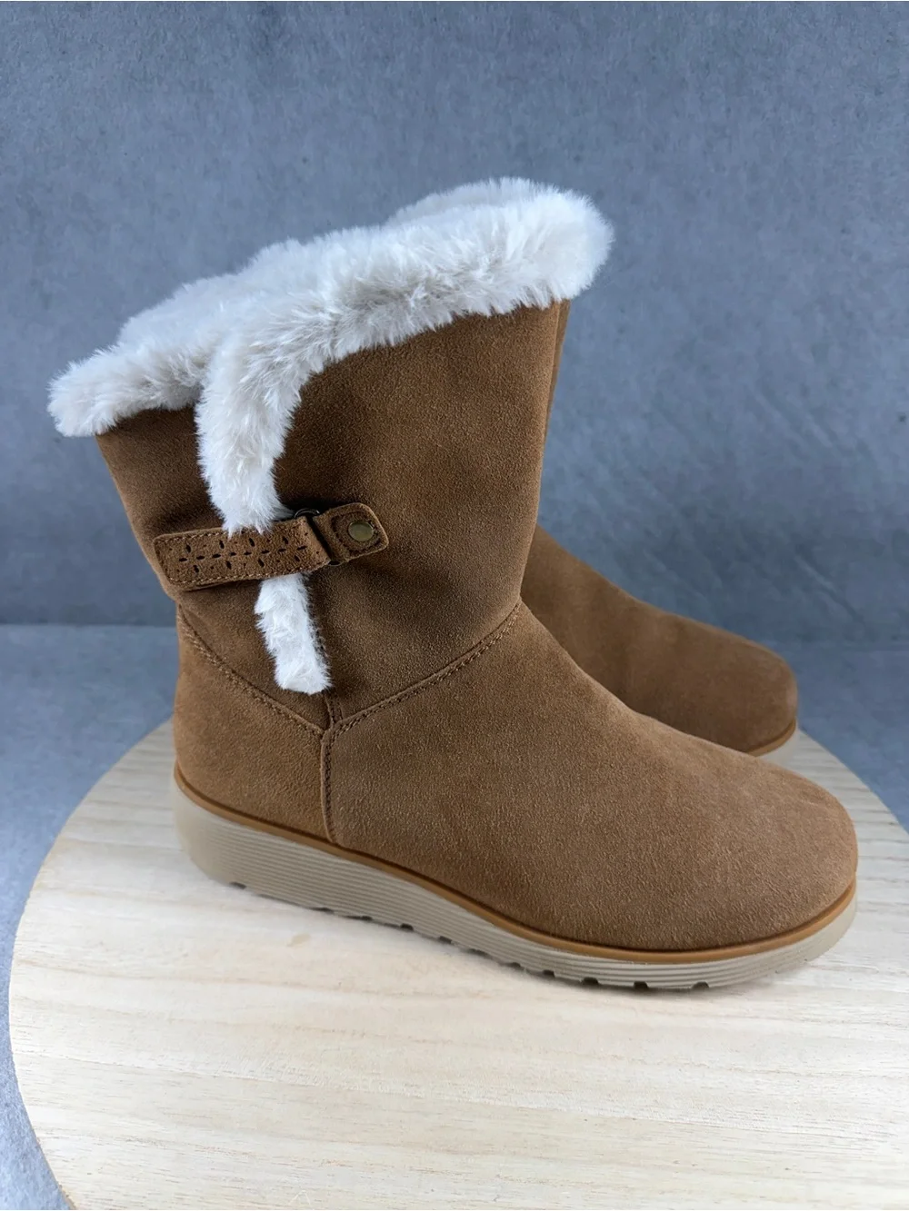 Skechers Keepsakes Wedge Cozy Peak Mid Calf Boots (Women) Size 9 Tan